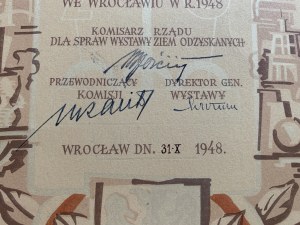 Mostra dei territori recuperati a Breslavia. DIPLOMA DI RICONOSCIMENTO. Breslavia [1948].
