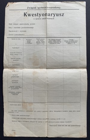 [GALICIA] Print: Proclamation / Questionnaire on war damage [1918].
