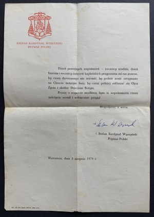 [Letter] STEFAN KARDYNAŁ WYSZYŃSKI. PRYMAS POLSKI. Warsaw [1979].