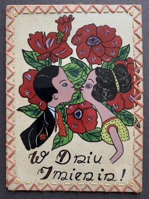 KŁODZKO. On the name day. Hand-painted card [1961].