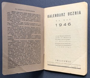 KALENDAR UCZNIA na rok 1946 - Światowid. Warsaw [1945].