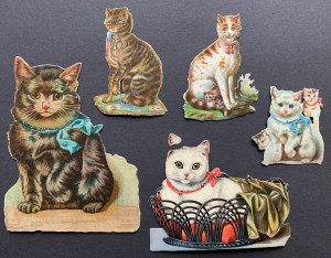 [Mačky] Sada obrázkov na pozadí. 5 kusov. Nemecko [19. stor.].