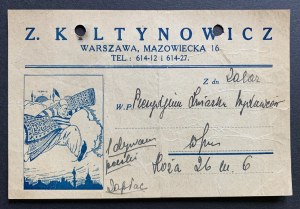 WARSZAWA. Papier reklamowy składu dywanów: Z. KILTYNOWICZ.