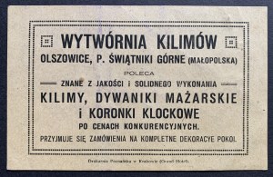 [REKLAMA] TOVÁRNA NA KILIM. OLSZOWICE, P. ŚWIĄTNIKI GÓRNE (MAŁOPOLSKA) [před 1939].