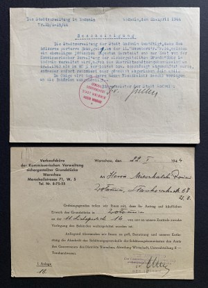 WOŁOMIN-WARSZAWA. Korespondence týkající se nemovitostí na adrese Listopada 14 11 [1943].