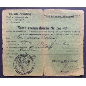 INOWROCŁAW. Craft card Reg. no. 144 of Stanislaw Szulc. Potter [1928].
