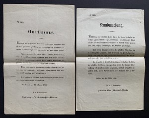 [Lvov] Ensemble de deux publicités allemandes/russes datées du 15 mars 1863.