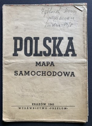 Mapa Polska s auty. Krakov [1945].