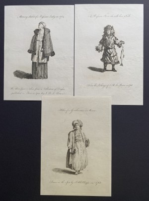 [LE PRINCE J.-B.N.] Kupferstich. MODA. Satz von 6 Stichen auf handgeschöpftem Papier, die Kleidung des 18. Jahrhunderts darstellen [Sibirien, Kamtschatka, Russland].