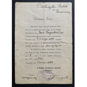 [PRZEWORSK] Nadanie członkowstwa do Towrzystwa GWIAZDY w Przeworsku [1894]