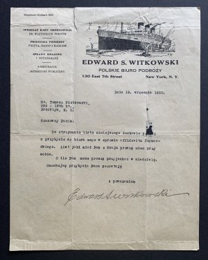 [NOWY JORK] Corrispondenza commerciale EDWARD S. WITKOWSKI - POLSKIE BIURO PODROZY. New York [1930].