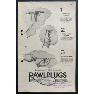 WARSAW. Advertising folder. RAWLPLUGS. Patented pins and tools. SLIPMATERIAL. Warsaw [II RP].