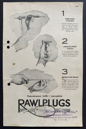 WARSAW. Advertising folder. RAWLPLUGS. Patented pins and tools. 