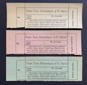 [NOWY SĄCZ] Súbor 3 vstupeniek do divadla Tow. Dramatyczny v Novom Sączi [II RP].