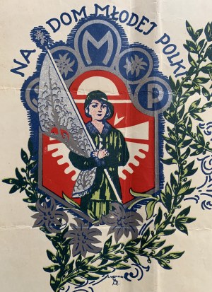 [POZNAŃ] Ozdobný telegram s přáním. Katolickie Stowrzyszenie Młodzieży Żeńskiej. Poznaňská pobočka - Corpus Christi[1935].