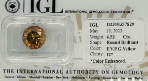 DIAMOND 4.52 CTS PINK GREENISH YELLOW* VIVID I2* - C30503