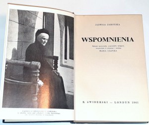 JADWIGA ZAMOYSKA- WSPOMNIENIA vydané v LONDÝNE 1961.