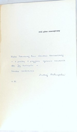 BISKUPSKI- MÓJ HLAS ZEWNĘTRZNY číslo 1. Autorské věnování Wandě Karczewské.