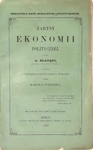 BLANQUI- VUE D'ENSEMBLE DE L'ECONOMIE POLITIQUE ed. 1865