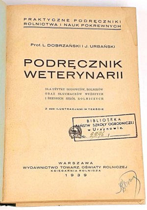 DOBRZAŃSKI- PODRĘCZNIK WETERYNARII 1939 ryciny