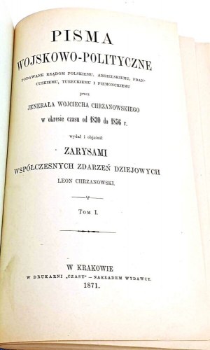 CHRZANOWSKI- PISMA WOJSKOWO- POLITCZNE vol.1 1871, arte della guerra