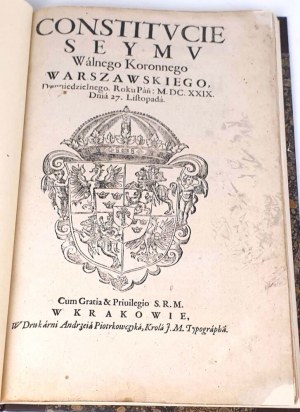 CONSTITUTION DE LA SEJM DE MARCHE, à Varsovie, en l'an MDCXXIX Le 27 novembre