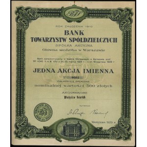 Poland, registered share for 500 zlotys, 1929, Warsaw
