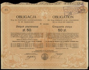 Rzeczpospolita Polska (1918-1939), obligacja 6% pożyczki konwersyjnej na 50 złotych, 25.09.1926, Warszawa