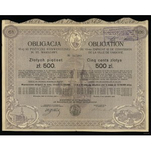 Repubblica di Polonia (1918-1939), prestito obbligazionario di conversione al 6% per 500 zloty, 25.09.1926, Varsavia
