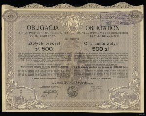 Repubblica di Polonia (1918-1939), prestito obbligazionario di conversione al 6% per 500 zloty, 25.09.1926, Varsavia