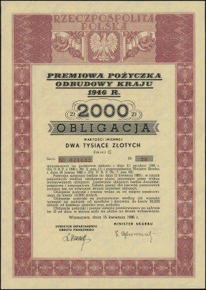 Pologne d'après-guerre (1944-1952), obligation nominative de 2 000 zlotys, 15.04.1946