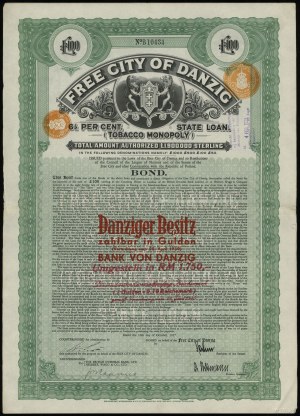 Ville libre de Dantzig, prêt à 6 1/2 % pour 100 £, 10.10.1927, Dantzig