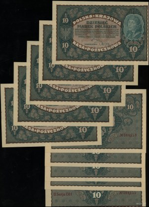 Polska, zestaw: 10 x 10 marek polskich, 23.08.1919