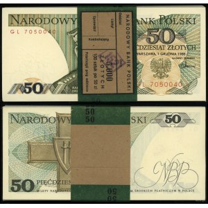 Pologne, paquet de 99 x 50 zlotys avec banderole NBP, 1.12.1988