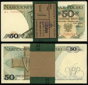 Poľsko, balík 99 x 50 zlotých s banderolou NBP, 1.12.1988