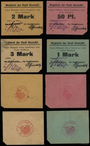 East Prussia, set: 50 fenigs, 1 mark, 2 marks, 3 marks, no date (1914)