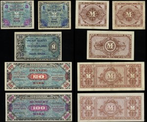Allemagne, série de 5 billets : 1, 5, 10, 20, 100 marks, 1944