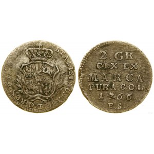 Pologne, demi zloty (2 pennies en argent), 1766 FS, Varsovie