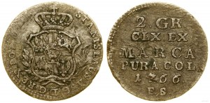 Pologne, demi zloty (2 pennies en argent), 1766 FS, Varsovie