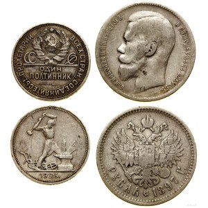 Russie, ensemble : rouble 1897 Bruxelles et połtinnik 1926 Leningrad (Saint-Pétersbourg)