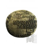 PRL, ok. 1978 r. - Medal Pamiątkowy Związek Spółdzielni Niewidomych - W Uznaniu Zasług Zygmuntowi Zielińskiemu, Dyplom
