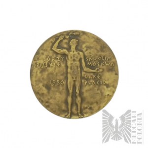 Volksrepublik Polen, 1980. - Medaille Münze Polen, Polnisches Olympisches Komitee - Olympische Spiele Moskau Lake Placid 1980 - Entwurf von Jerz Jarnuszkiewicz.
