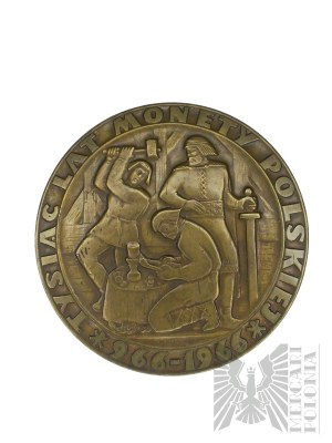 PRL, 1964. - Medal of 1000 Years of Polish Coinage - Piast Eagle, Mieszko's Denar, 1-Gold Coin, Contemporary Emblem of Poland - Design by Waclaw Kowalik.