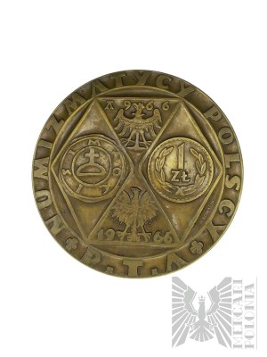 PRL, 1964. - Medaile 1000 let polského mincovnictví - Piastovský orel, Měškův denár, 1 zlatá mince, novodobý znak Polska - návrh Wacław Kowalik.