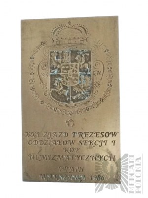 PRL, 1986. - Médaille du XXIe Congrès des présidents de sections et de cercles de la PTAiN Varsovie, Wladyslaw IV Waza - Dessin de Piotr Gorol