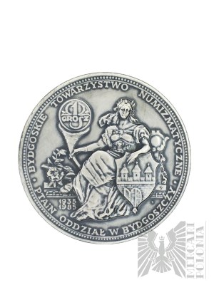 PRL, Varsovie, 1985. - Monnaie de Varsovie, médaille à l'occasion du 50e anniversaire de la section de Bydgoszcz de la PTAiN, Zygmunt III Waza - Dessin de Stanisława Wątróbska.