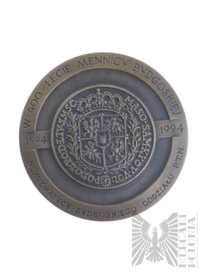 Polsko, Varšava, 1994. - Varšavská mincovna, 400. výročí mincovny v Bydhošti 1594-1994, Jan III Sobieski - návrh Stanisława Wątróbska.