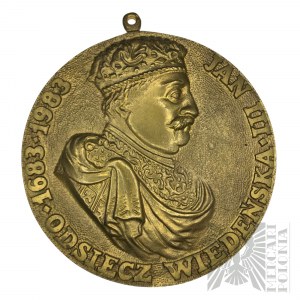 People's Republic of Poland - Commemorative Plaque Medal Jan III Sobieski Odsiecz Wiedeńska, 1683-1983, Brass.