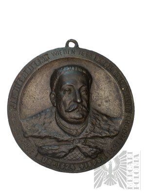 Okolo roku 1883 - Medailón Reliéf Ján III Sobieski, kráľ Poľska a Litovského veľkokniežatstva - Viedeň 1683, Żórawno1676, Chocim 1673 - Bronz, dizajn Jan Kryński
