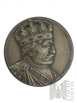 USA, 1983. - Medaile 300. výročí bitvy u Vídně, Jan III Sobieski - Jan III Sobieski Spasitel křesťanství, 300. výročí / Polský americký kongres vyznamenává Osvobození Vídně 1683 - Návrh L. S. Kawecki.